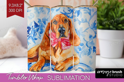 Bloodhound Dog Tumbler Wrap Blue Toile Tumbler PNG Product Image 1