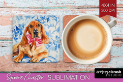 Bloodhound Dog Square Coaster Blue Toile Coaster PNG Product Image 1