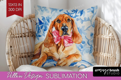 Bloodhound Dog Pillow Sublimation Blue Toile Pillow Cover Product Image 1