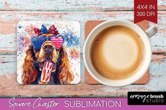 Bloodhound Dog Square Coaster 4th Of July Coaster PNG Product Image 1