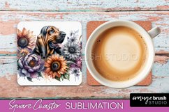Bloodhound Square Coaster Dog Sublimation Floral PNG Product Image 1
