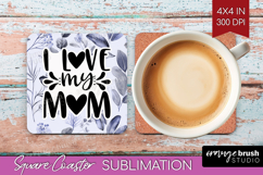Mothers Day Quote Square Coaster - Blue Flowers Coaster PNG Product Image 1