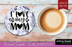 Mothers Day Quote Round Coaster - Blue Flowers Coaster PNG Product Image 1