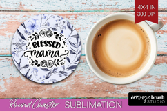 Mothers Day Quote Round Coaster - Blue Flowers Coaster PNG Product Image 1
