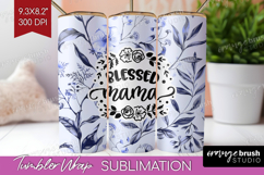 Mothers Day Quote Tumbler Wrap - Blue Flowers Tumbler PNG Product Image 1