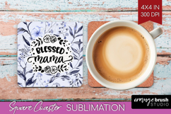 Mothers Day Quote Square Coaster - Blue Flowers Coaster PNG Product Image 1