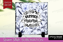 Mothers Day Quote Slate PNG - Blue Flowers Square Slate Product Image 1