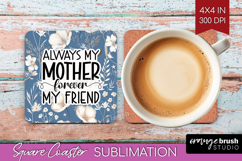 Mothers Day Quote Square Coaster - Blue Flowers Coaster PNG Product Image 1