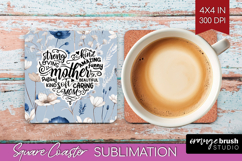 Mothers Day Quote Square Coaster - Blue Flowers Coaster PNG Product Image 1