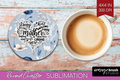 Mothers Day Quote Round Coaster - Blue Flowers Coaster PNG Product Image 1
