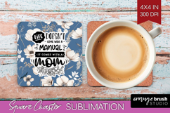 Mothers Day Quote Square Coaster - Blue Flowers Coaster PNG Product Image 1