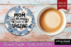 Mothers Day Quote Round Coaster - Blue Flowers Coaster PNG Product Image 1