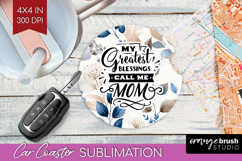 Mothers Day Quote Car Coaster - Blue Flowers Coaster PNG Product Image 1