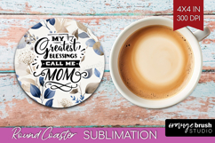 Mothers Day Quote Round Coaster - Blue Flowers Coaster PNG Product Image 1