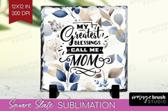 Mothers Day Quote Slate PNG - Blue Flowers Square Slate Product Image 1