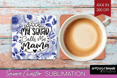 Mothers Day Quote Square Coaster - Blue Flowers Coaster PNG Product Image 1