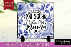 Mothers Day Quote Slate PNG - Blue Flowers Square Slate Product Image 1