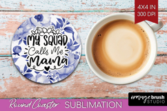 Mothers Day Quote Round Coaster - Blue Flowers Coaster PNG Product Image 1
