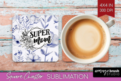 Mothers Day Quote Square Coaster - Blue Flowers Coaster PNG Product Image 1