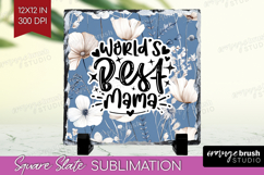 Mothers Day Quote Slate PNG - Blue Flowers Square Slate Product Image 1