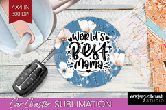 Mothers Day Quote Car Coaster - Blue Flowers Coaster PNG Product Image 1