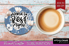Mothers Day Quote Round Coaster - Blue Flowers Coaster PNG Product Image 1