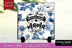 Mothers Day Quote Slate PNG - Blue Flowers Square Slate Product Image 1