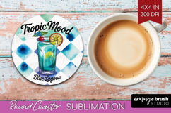 Blue Lagoon Cocktail Round Coaster Summer Drink Coaster PNG Product Image 1