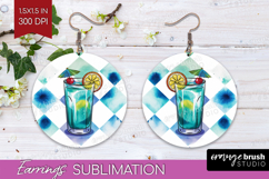 Blue Lagoon Cocktail Round Earrings Summer Drink PNG Product Image 1