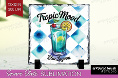 Blue Lagoon Cocktail Slate PNG Summer Drink Square Slate Product Image 1