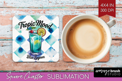 Blue Lagoon Cocktail Square Coaster Summer Drink Coaster PNG Product Image 1