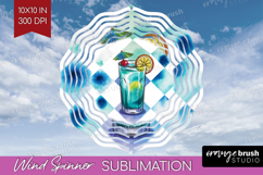 Blue Lagoon Cocktail Wind Spinner Sublimation PNG Summer Product Image 1