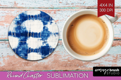 Blue Tie Dye Round Coaster - Shibori Coaster PNG Sublimation Product Image 1