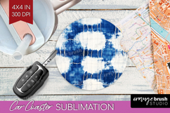 Blue Tie Dye Car Coaster - Shibori Coaster PNG Sublimation Product Image 1