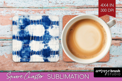 Blue Tie Dye Square Coaster - Shibori Coaster PNG Product Image 1