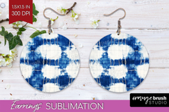 Blue Tie Dye Round Earrings - Shibori PNG Sublimation Product Image 1