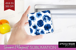 Blue Tie Dye Magnet Sublimation - Shibori Square Magnet PNG Product Image 1