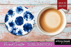 Blue Tie Dye Round Coaster - Shibori Coaster PNG Sublimation Product Image 1