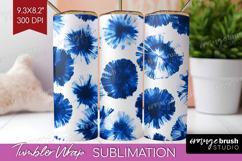 Blue Tie Dye Tumbler Wrap - Shibori Tumbler PNG Sublimation Product Image 1