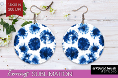 Blue Tie Dye Round Earrings - Shibori PNG Sublimation Product Image 1