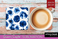 Blue Tie Dye Square Coaster - Shibori Coaster PNG Product Image 1