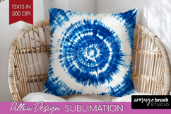Blue Tie Dye Pillow Sublimation - Shibori Pillow Cover PNG Product Image 1