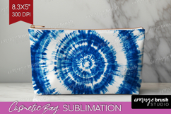 Blue Tie Dye Cosmetic Bag - Shibori Makeup Bag PNG Product Image 1