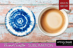 Blue Tie Dye Round Coaster - Shibori Coaster PNG Sublimation Product Image 1