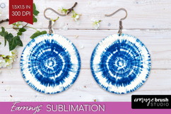 Blue Tie Dye Round Earrings - Shibori PNG Sublimation Product Image 1