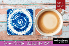 Blue Tie Dye Square Coaster - Shibori Coaster PNG Product Image 1
