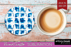 Blue Tie Dye Round Coaster - Shibori Coaster PNG Sublimation Product Image 1
