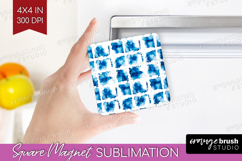 Blue Tie Dye Magnet Sublimation - Shibori Square Magnet PNG Product Image 1