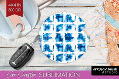 Blue Tie Dye Car Coaster - Shibori Coaster PNG Sublimation Product Image 1