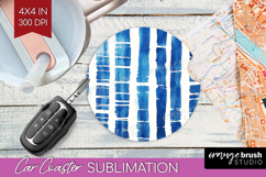 Blue Tie Dye Car Coaster - Shibori Coaster PNG Sublimation Product Image 1